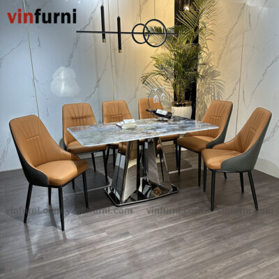 bộ bàn ghế ăn nhập khẩu mặt đá cao cấp BA01