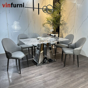bộ bàn ghế ăn nhập khẩu mặt đá cao cấp BA01