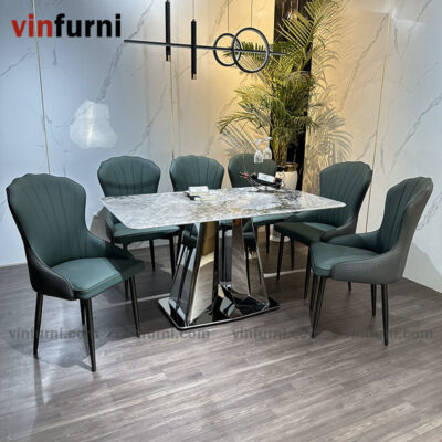 bộ bàn ghế ăn nhập khẩu mặt đá cao cấp BA01