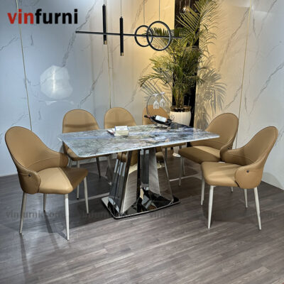 bộ bàn ghế ăn nhập khẩu mặt đá cao cấp BA01