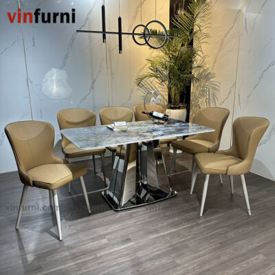 bộ bàn ghế ăn nhập khẩu mặt đá cao cấp BA01