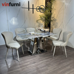 bộ bàn ghế ăn nhập khẩu mặt đá cao cấp BA01