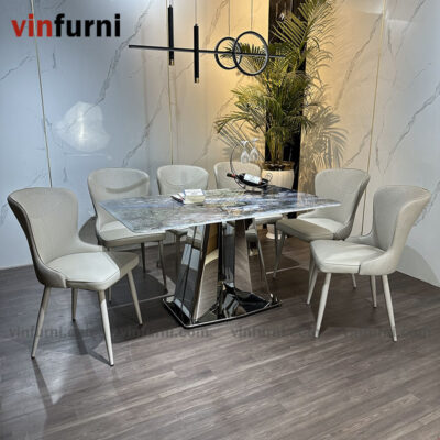 bộ bàn ghế ăn nhập khẩu mặt đá cao cấp BA01