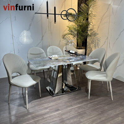 bộ bàn ghế ăn nhập khẩu mặt đá cao cấp BA01