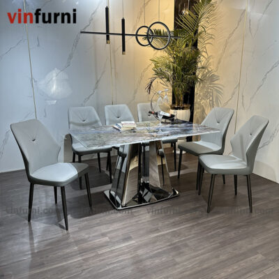 bộ bàn ghế ăn nhập khẩu mặt đá cao cấp BA01